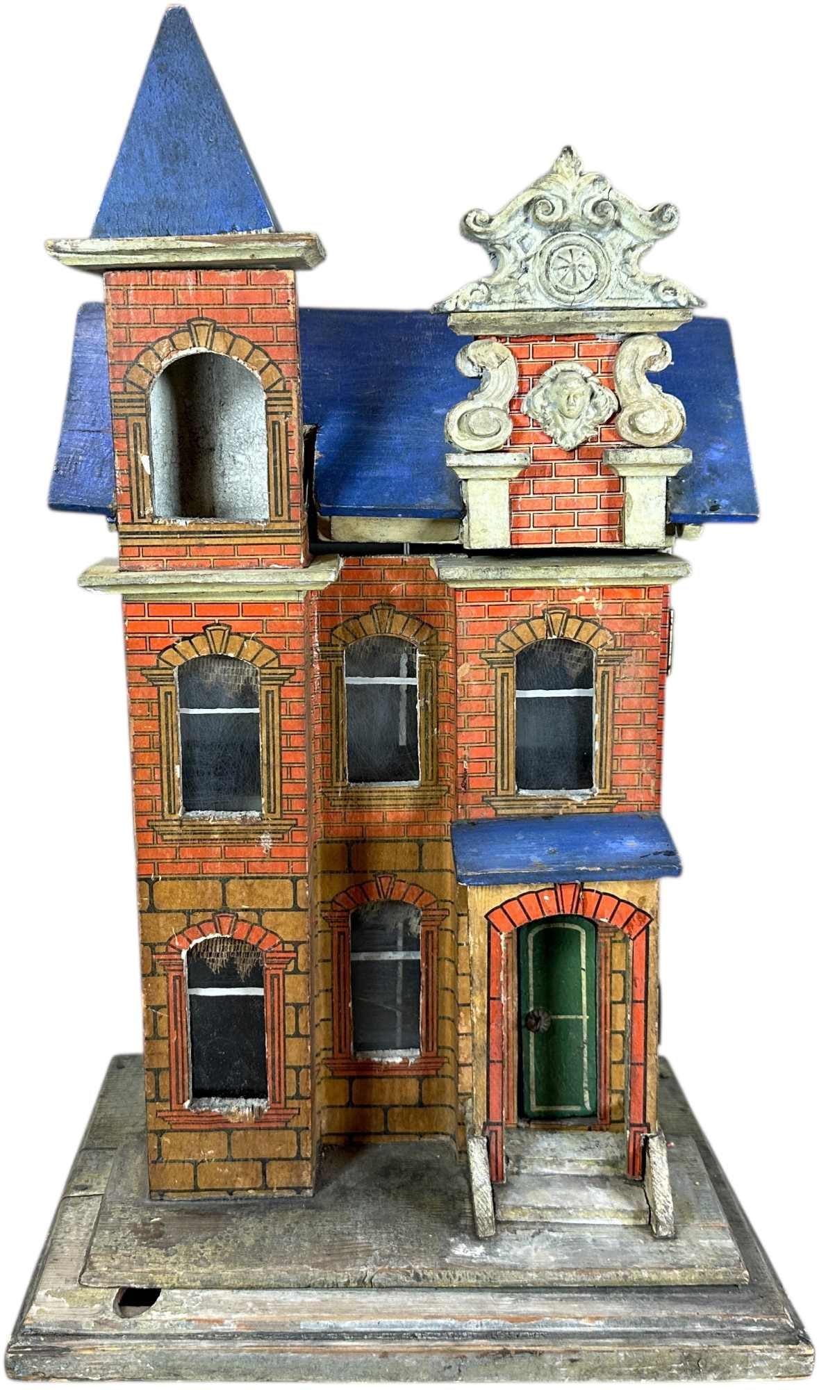 EARLY BLUE ROOF W/ STEEPLE: 1461. EARLY BLUE ROOF W/ STEEPLE | Provenance: David Bausch Collection. | 11" l. x 19" h. | (Very Good to Excellent Condition) | $800 - $1,400