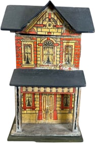 SMALL TWO STORY BLUE ROOF DOLLHOUSE