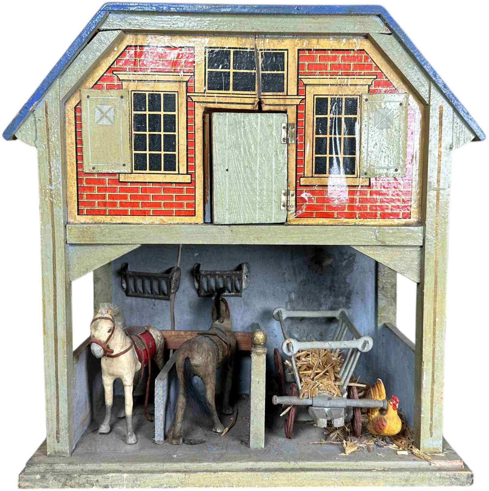 GOTTSCHALK BLUE ROOF STABLE: 1465. GOTTSCHALK BLUE ROOF STABLE | 14" l. x 15" h. | Some wood splits, overall (Excellent Condition) | $600 - $900