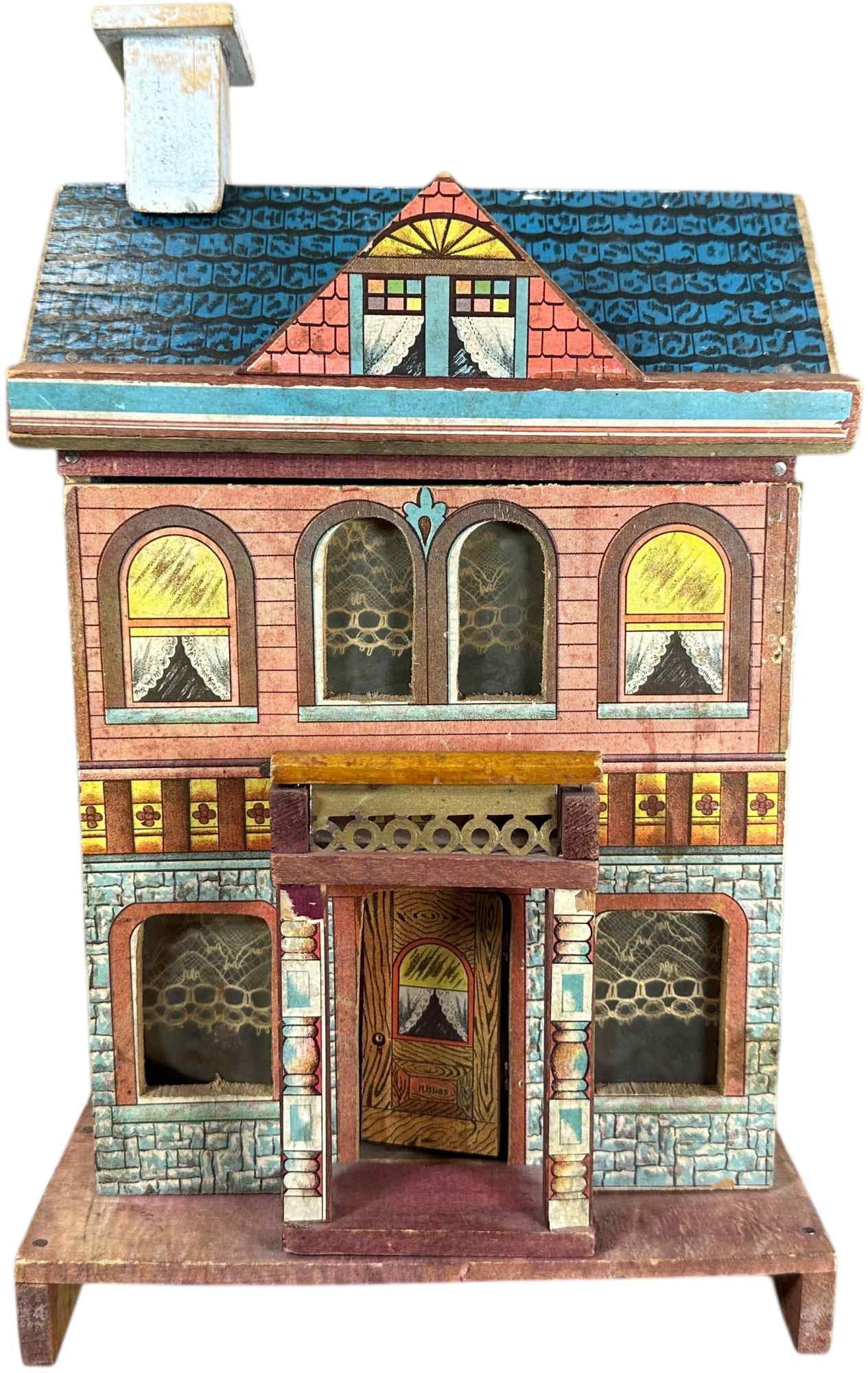 BLISS TWO STORY DOLLHOUSE: 1466. BLISS TWO STORY DOLLHOUSE | Provenance: David Bausch Collection. | 9" l. x 15" h. | (Very Good to Excellent Condition) | $700 - $1,400