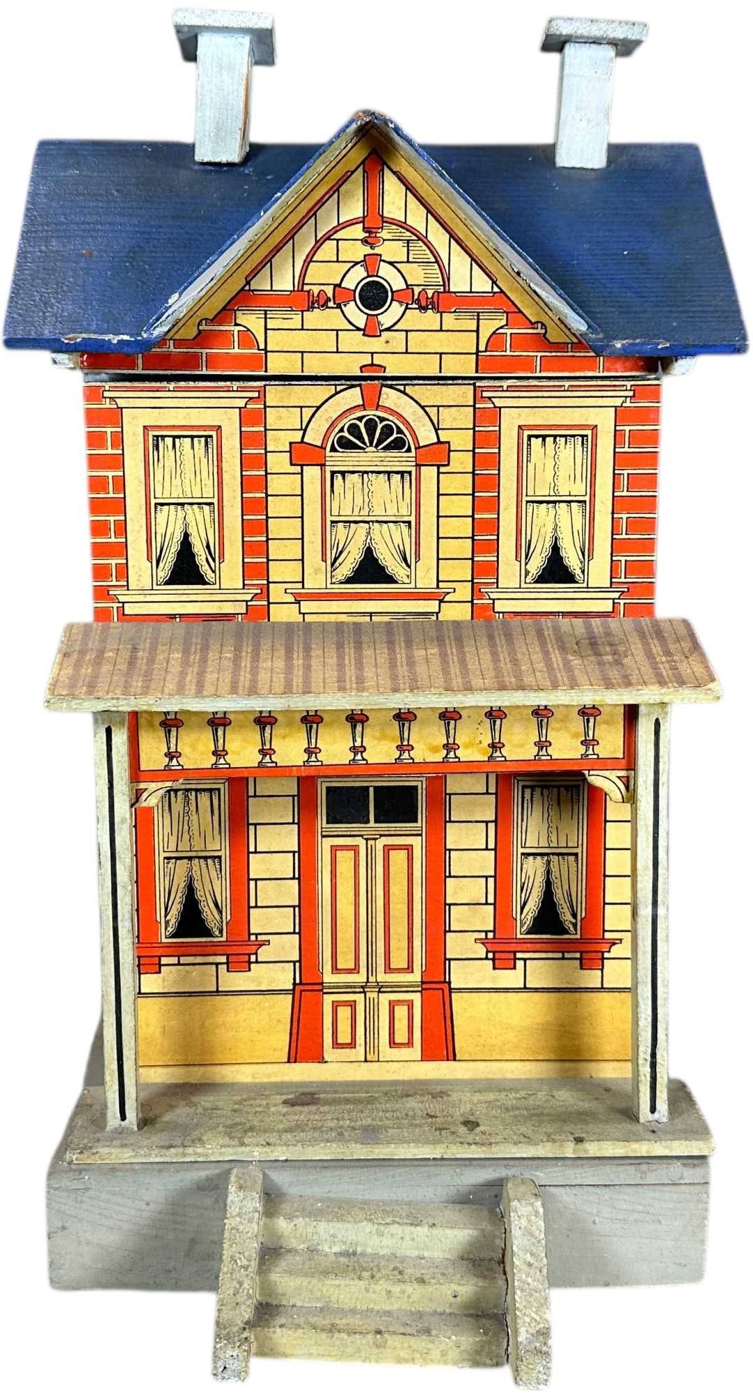 LARGE TWO STORY BLUE ROOF DOLLHOUSE (1 of 8)