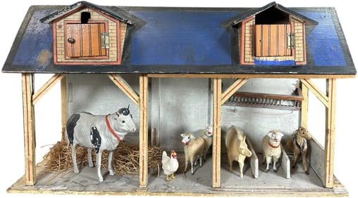 GERMAN BLUE ROOF WOODEN HORSE STABLE