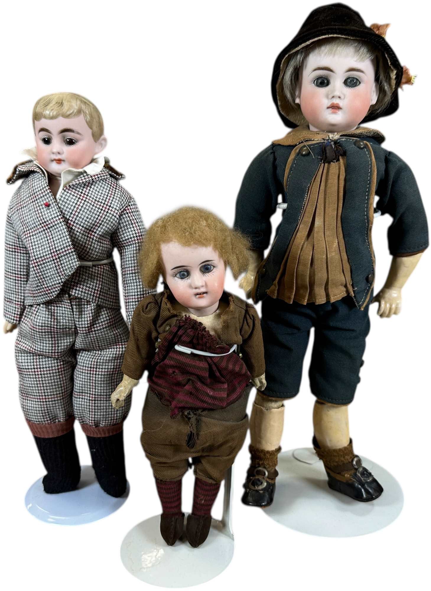 THREE GERMAN BISQUE HEAD BOY DOLLS (1 of 8)
