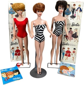 THREE BUBBLE CUT BARBIES W/ TWO BOXES