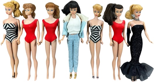 GROUPING OF SEVEN PONY TAIL BARBIE DOLLS