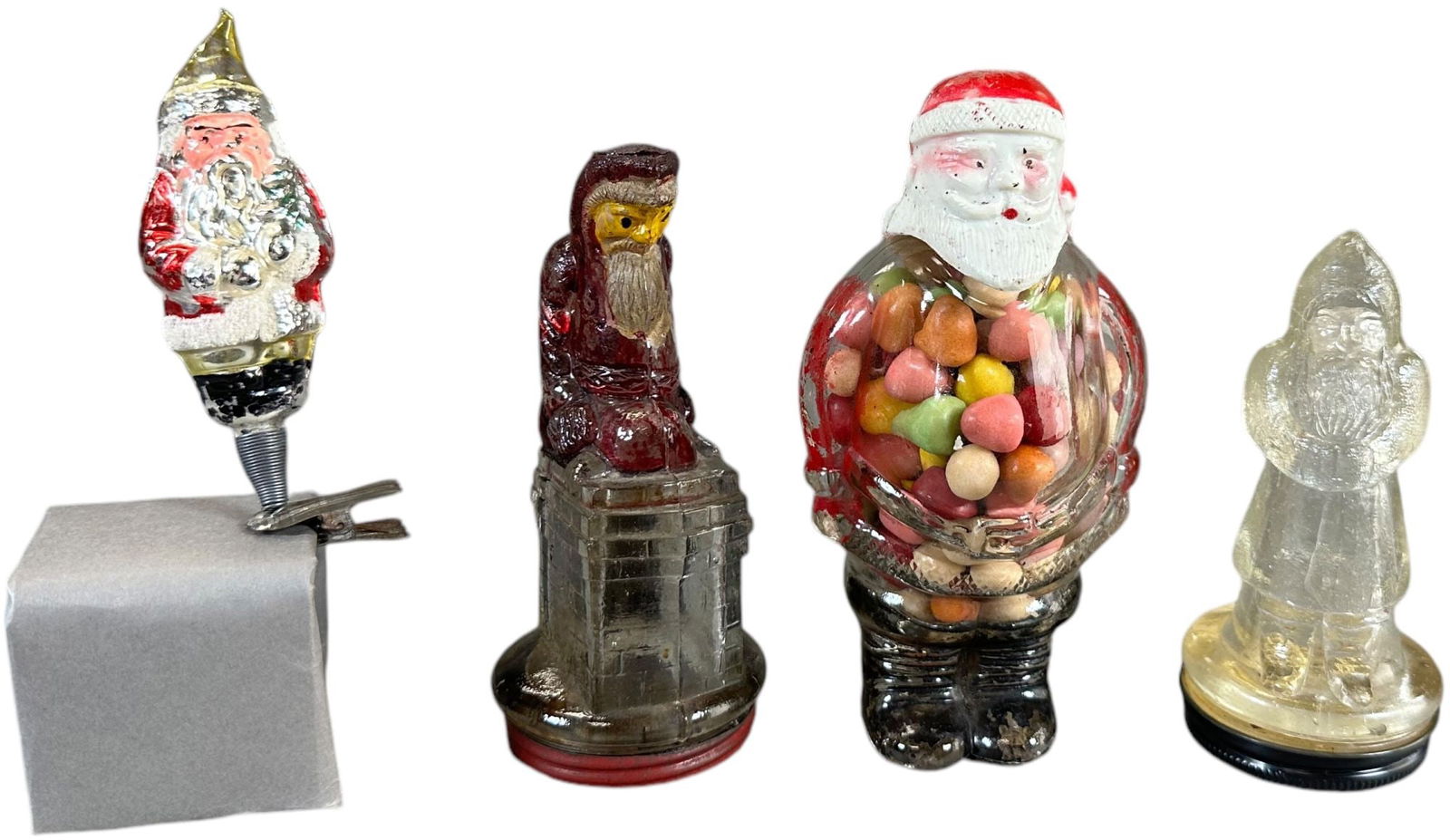 GLASS SANTA CANDY CONTAINERS & GLASS ORNAMENT (1 of 4)