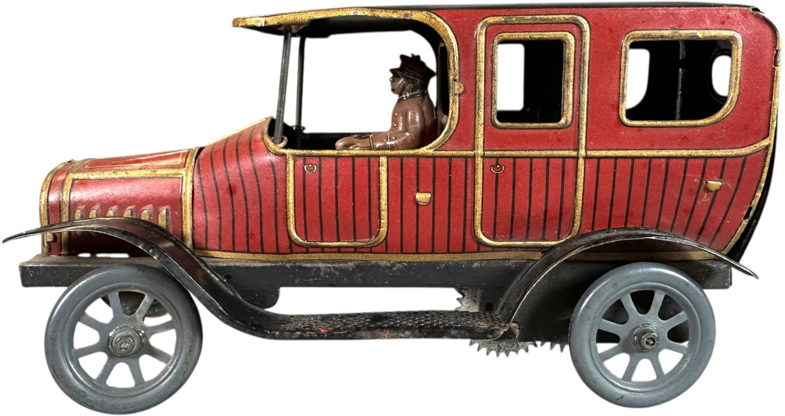 FISCHER WOOD STRIPED LIMOUSINE: 75. FISCHER WOOD STRIPED LIMOUSINE | Germany, wind-up motor driven. | 8" l. | (Excellent Condition) | $500 - $1,000