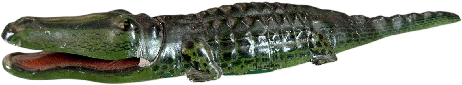 GERMAN WIND-UP SNAPPING ALLIGATOR: 262. GERMAN WIND-UP SNAPPING ALLIGATOR | Germany, wind-up motor driven. | 15" l. | (Excellent Condition) | $300 - $600