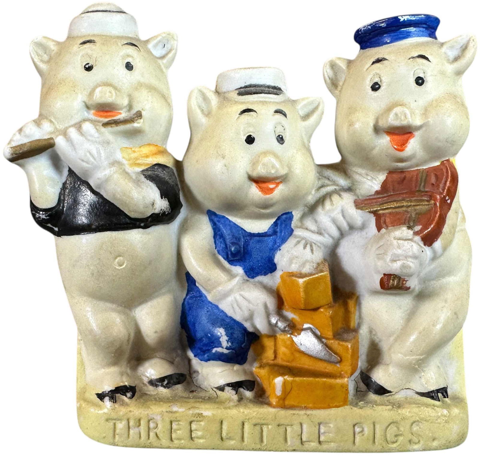 CERAMIC THREE LITTLE PIGS TOOTHBRUSH HOLDER: 432. CERAMIC THREE LITTLE PIGS TOOTHBRUSH HOLDER | 4" l. | (Excellent Condition) | $100 - $200