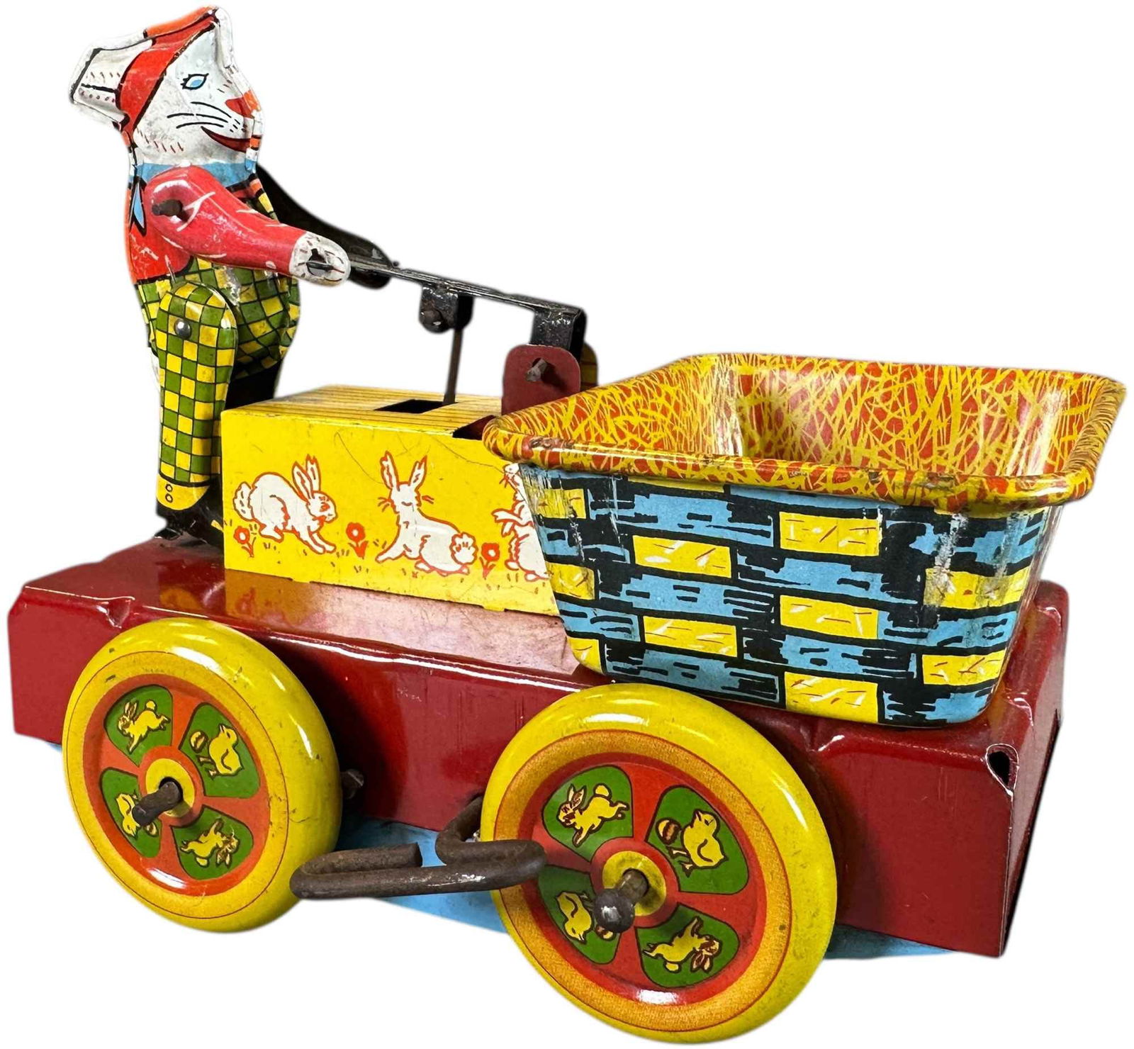 WYANDOTTE EASTER RABBIT HAND CAR: 489. WYANDOTTE EASTER RABBIT HAND CAR | USA, wind-up motor driven. | 6" l. | (Excellent Condition) | $100 - $200