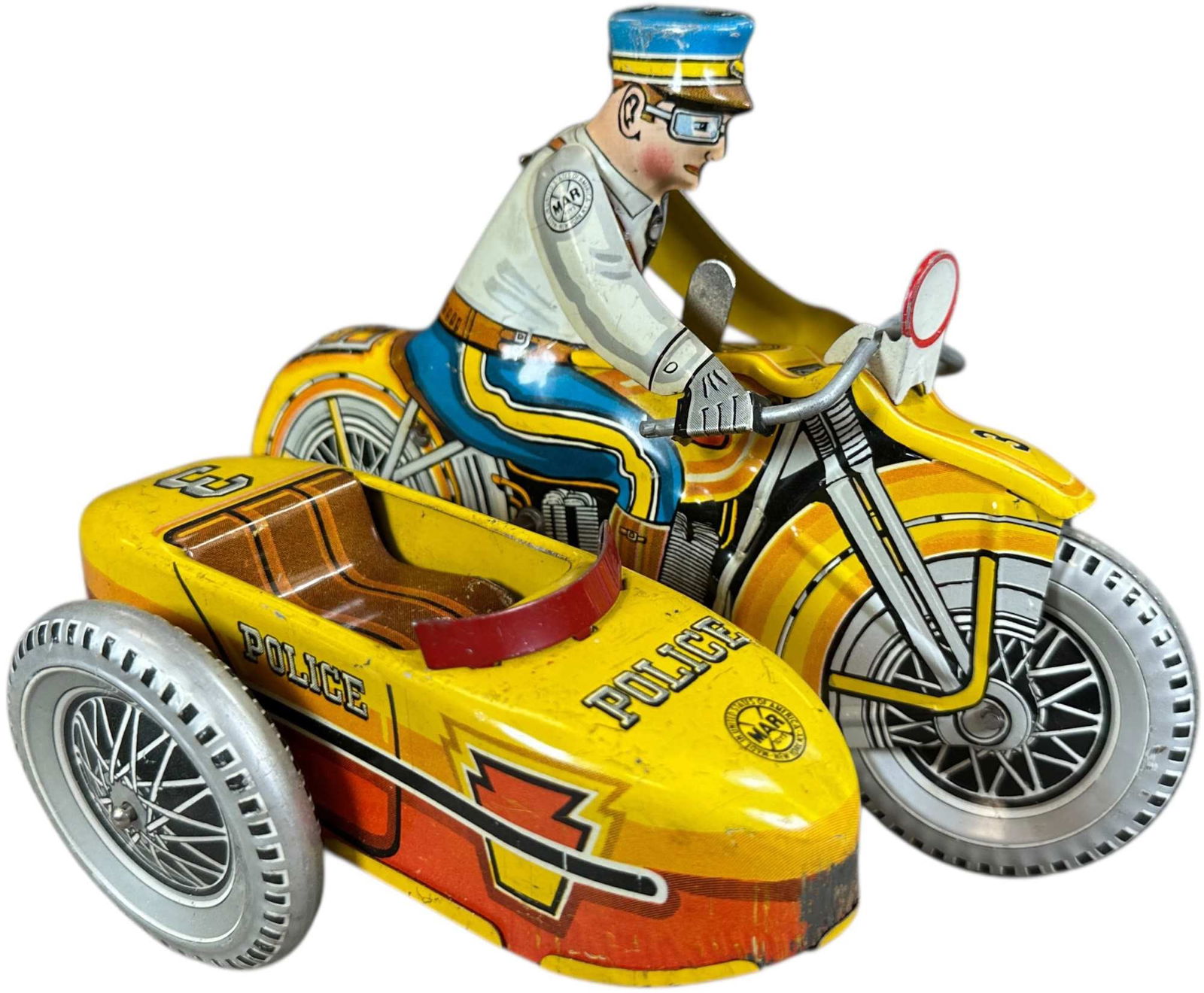 MARX SIREN POLICE CYCLE W/ SIDECAR (1 of 8)
