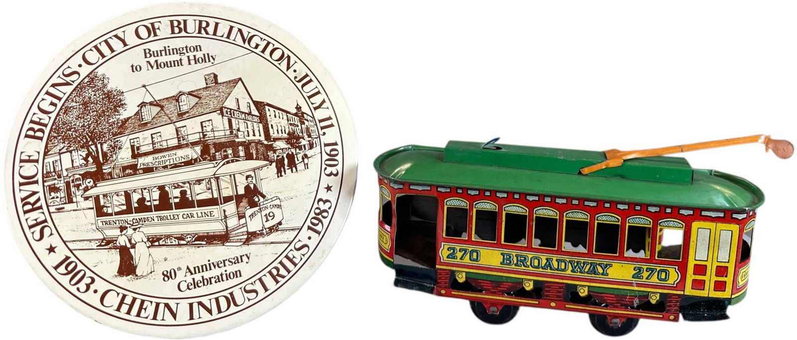 CHEIN TROLLEY & COMMEMORATIVE PLAQUE: 547. CHEIN TROLLEY & COMMEMORATIVE PLAQUE | 8.5" l. | (Excellent Condition) | $100 - $200