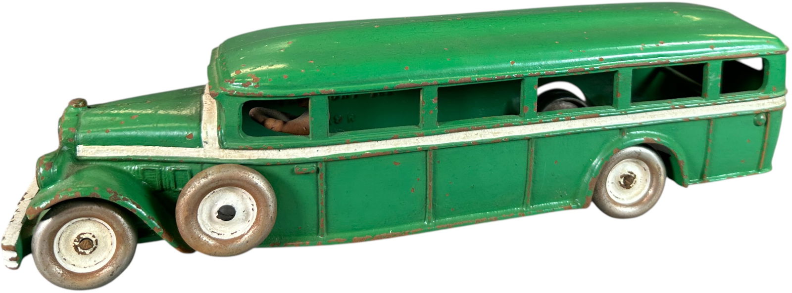 LARGE ARCADE WHITE 6 BUS: 16. LARGE ARCADE WHITE 6 BUS | Ex: Tony Lasala Collection. | 13" l. | Professionally restored and aged to display as (Excellent to Pristine Condition) | $400 - $700