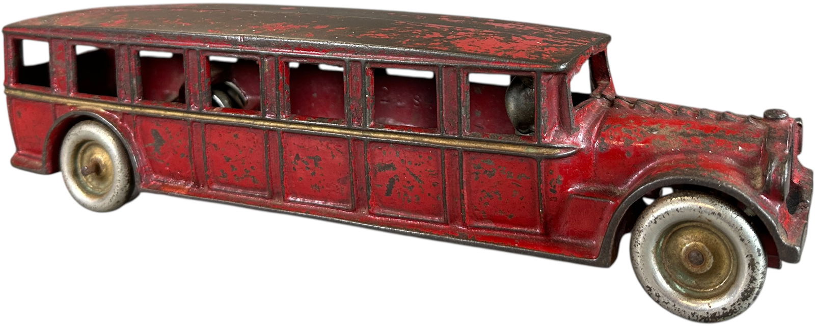 ARCADE FAGEOL SAFETY COACH: 107. ARCADE FAGEOL SAFETY COACH | 12" l. | Paint worn at roof, otherwise the toy is in (Very Good Condition) | $200 - $400