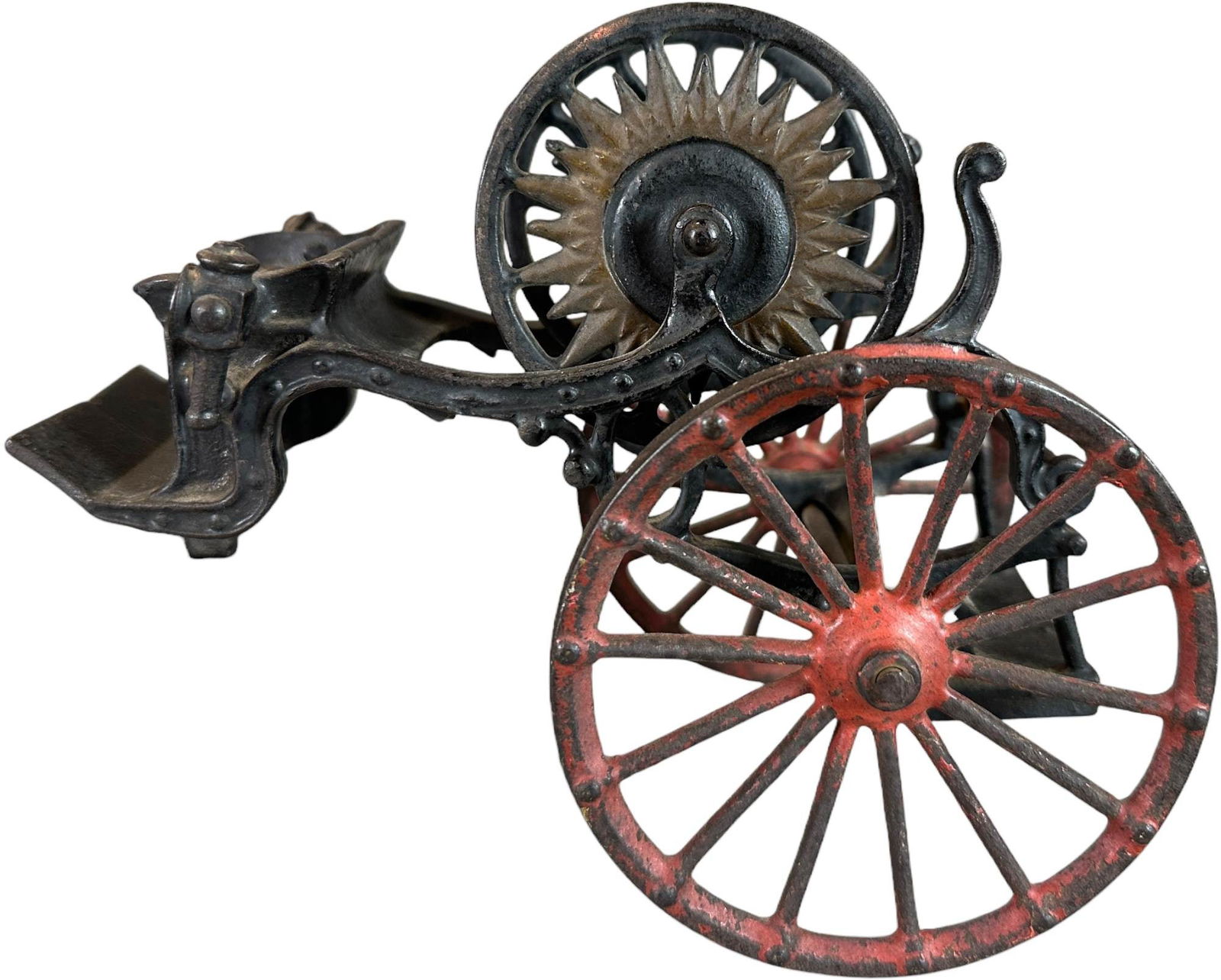 IVES HOSE REEL BACK END ONLY: 124. IVES HOSE REEL BACK END ONLY | 8" l. | Original paint needs a good cleaning to brighten up to (Excellent Condition) | $200 - $400