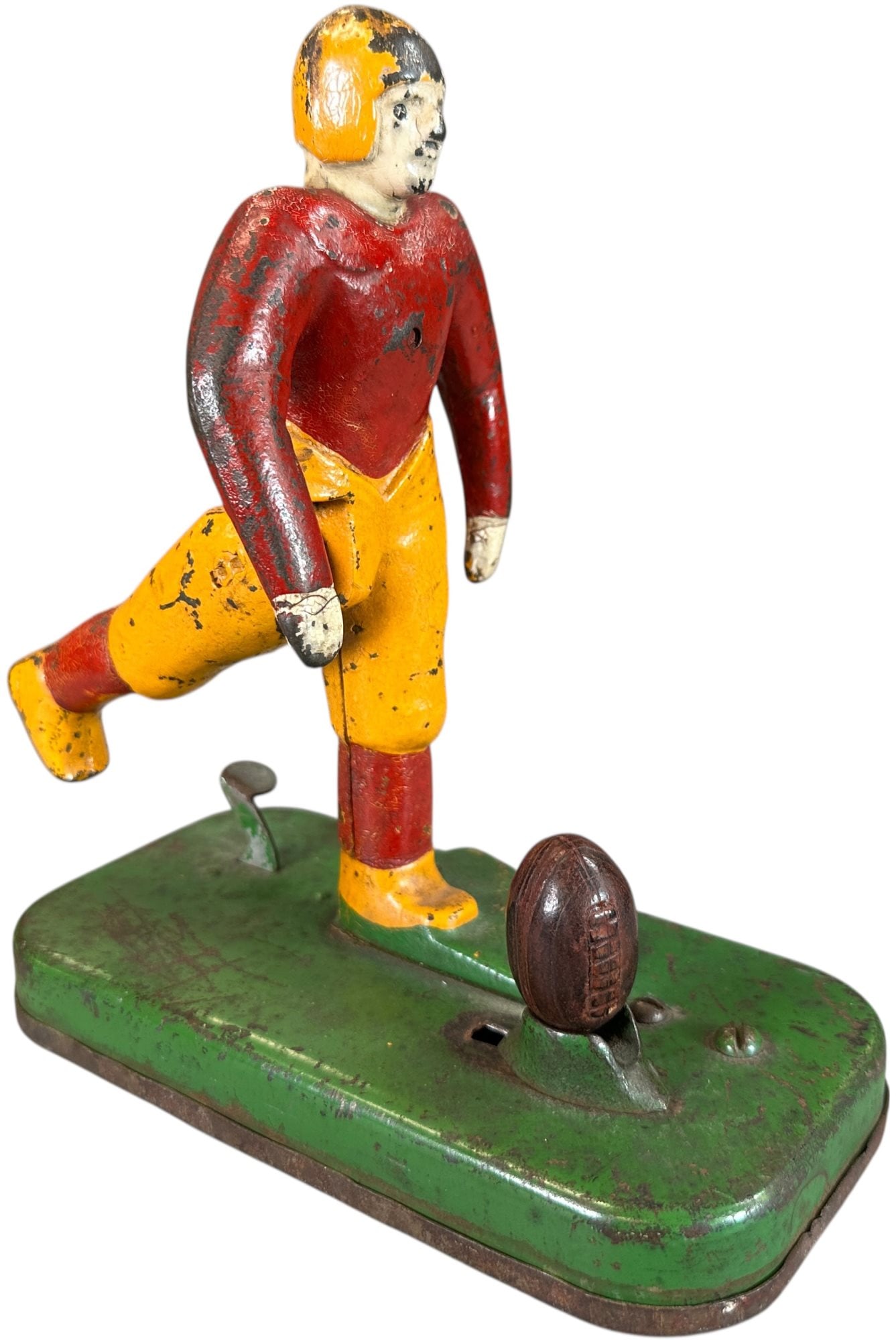 WOOLSEY MECHANICAL FOOTBALL KICKER: 130. WOOLSEY MECHANICAL FOOTBALL KICKER | 7" l. | (Very Good to Excellent Condition) | $250 - $500
