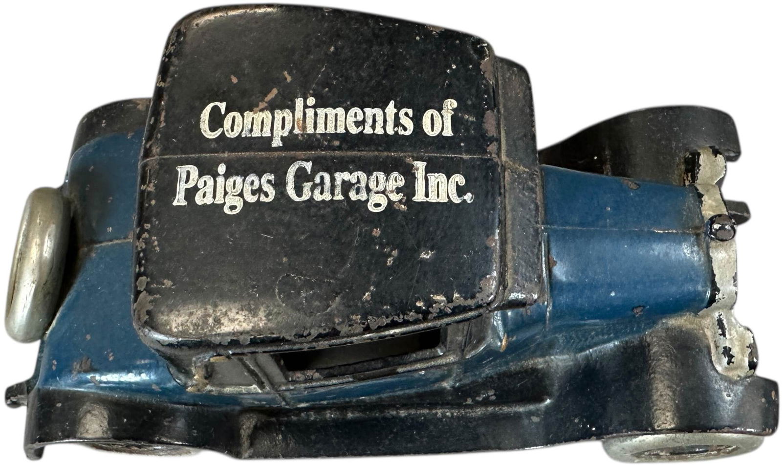 ARCADE CHEVY COUPE W/ ROOF ADVT: 145. ARCADE CHEVY COUPE W/ ROOF ADVT | Private roof advertisement version. Ex: Dick Ford Collection #745. Ex: Tony Lasala Collection. Ex: Tony Lasala Collection. | 8" l. | (Excellent Condition) |