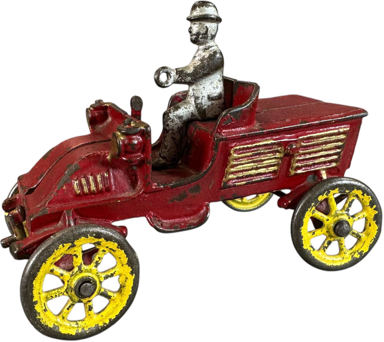 EARLY KENTON RUNABOUT AUTO: 155. EARLY KENTON RUNABOUT AUTO | 6.5" l. | Authentic figure, tiller handle chipped, (Very Good to Excellent Condition) | $200 - $400