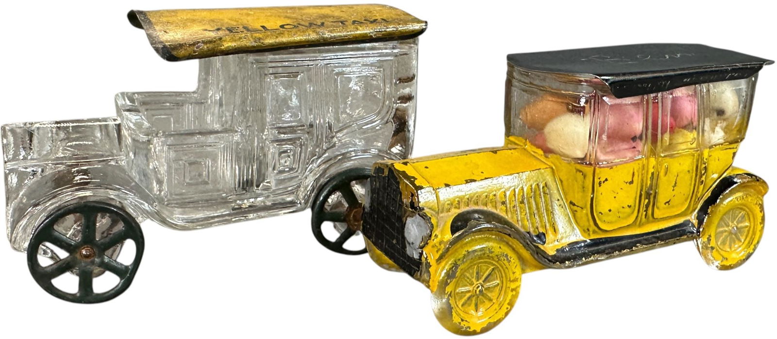 TWO TAXI GLASS CANDY CONTAINERS (1 of 9)