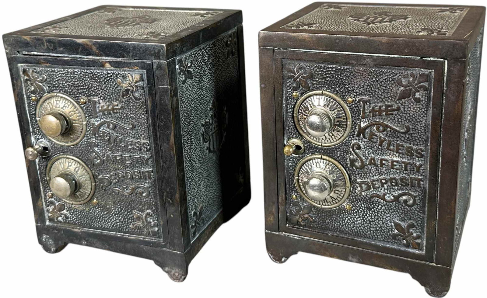 TWO KEYLESS SAFE STILL BANKS: 205. TWO KEYLESS SAFE STILL BANKS | Keyless Lock Co. | 6" h. | (Very Good to Excellent Condition) | $200 - $400