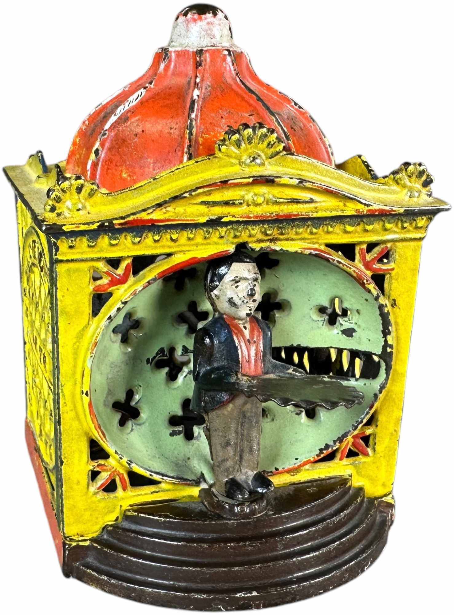 HALLS LILLIPUT MECHANICAL BANK: 221. HALLS LILLIPUT MECHANICAL BANK | J&E Stevens Co. | 5" h. | All original with the correct coin trap, (Excellent Condition) for this bank. | $400 - $800