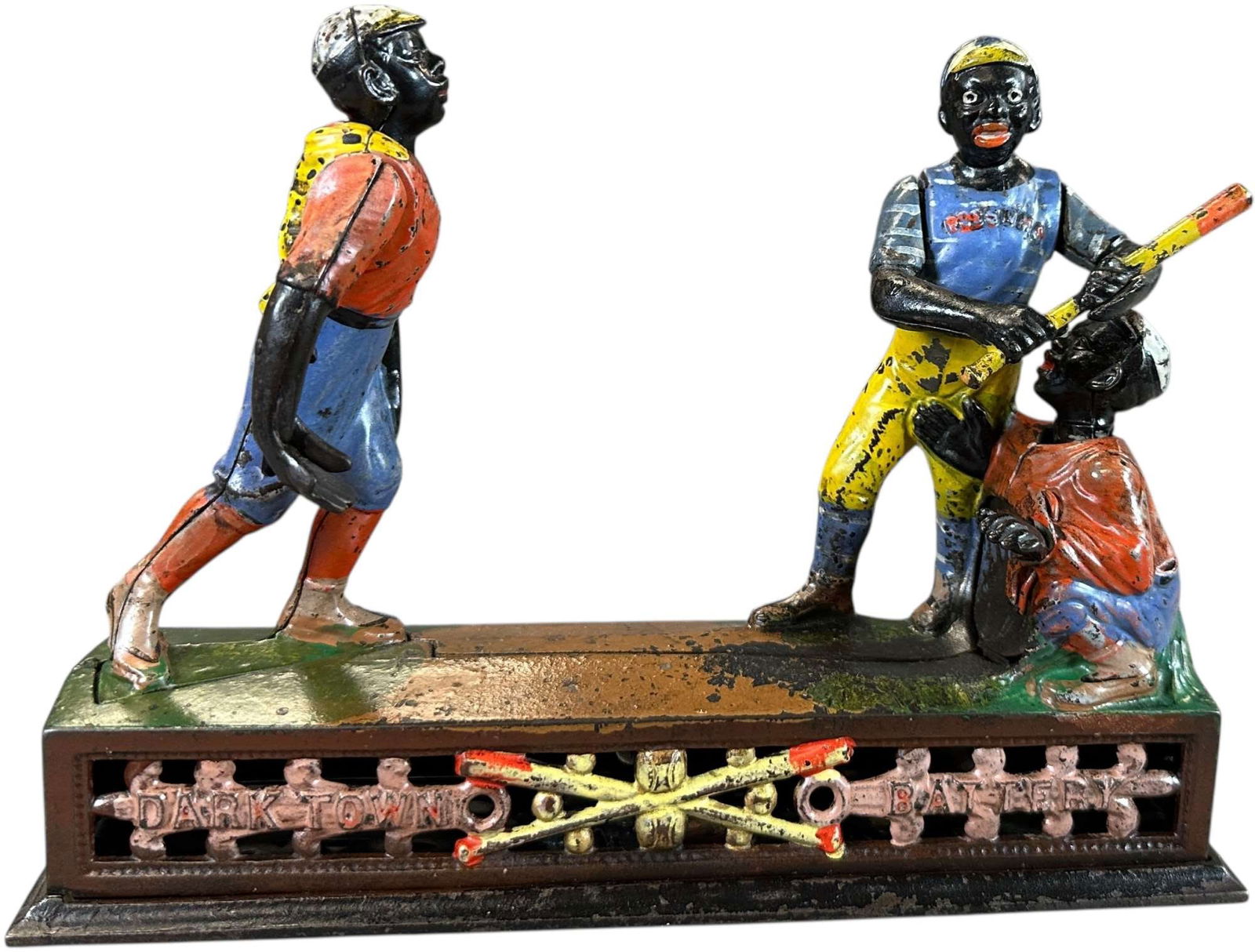 BASEBALL MECHANICAL BANK: 229. BASEBALL MECHANICAL BANK - DARKTOWN BATTERY | J&E Stevens Co. | CULTURAL DISCLAIMER: Certain antique and vintage items in this sale include imagery or themes that reflect racial stereotypes now