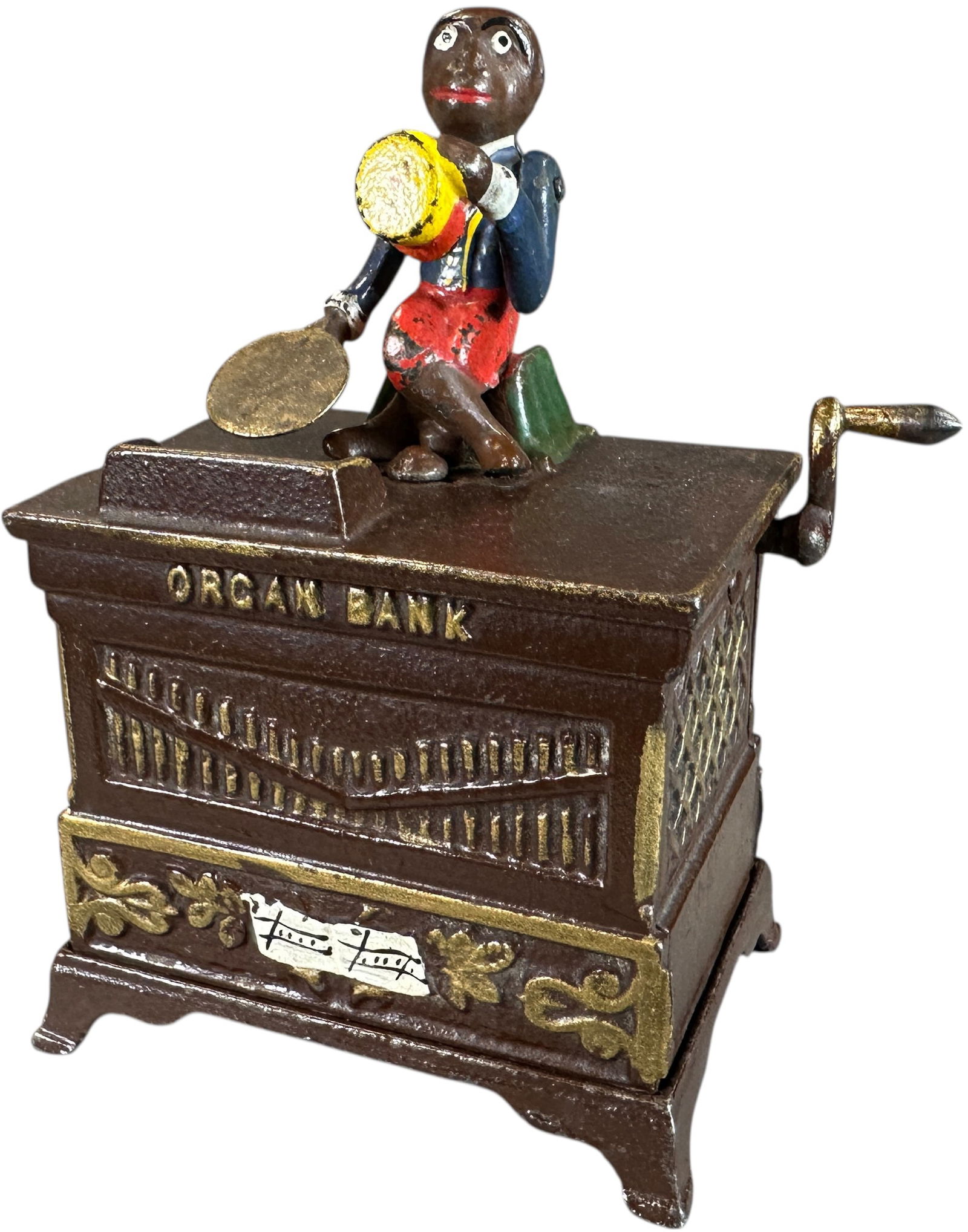 MEDIUM ORGAN BANK MECHANICAL BANK: 236. MEDIUM ORGAN BANK MECHANICAL BANK | Kyser & Rex Mfg. Co. | 6" h. | Original trap, (Pristine Condition) | $500 - $800