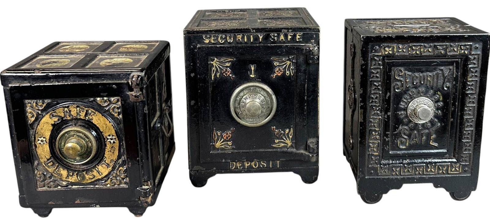 THREE BLACK SAFE STILL BANKS (1 of 7)