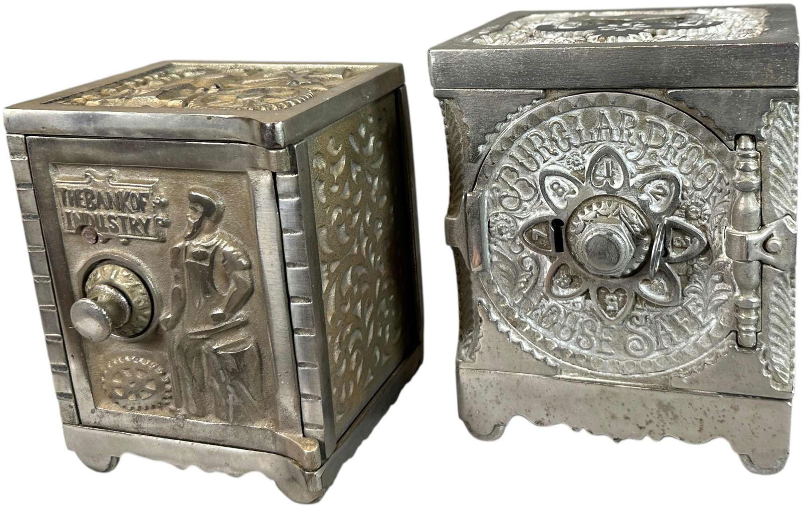 TWO NICKEL SAFE STILL BANKS: 274. TWO NICKEL SAFE STILL BANKS | Kenton Bank of Industry J&E Stevens | 6" h. | (Excellent Condition) | $200 - $400