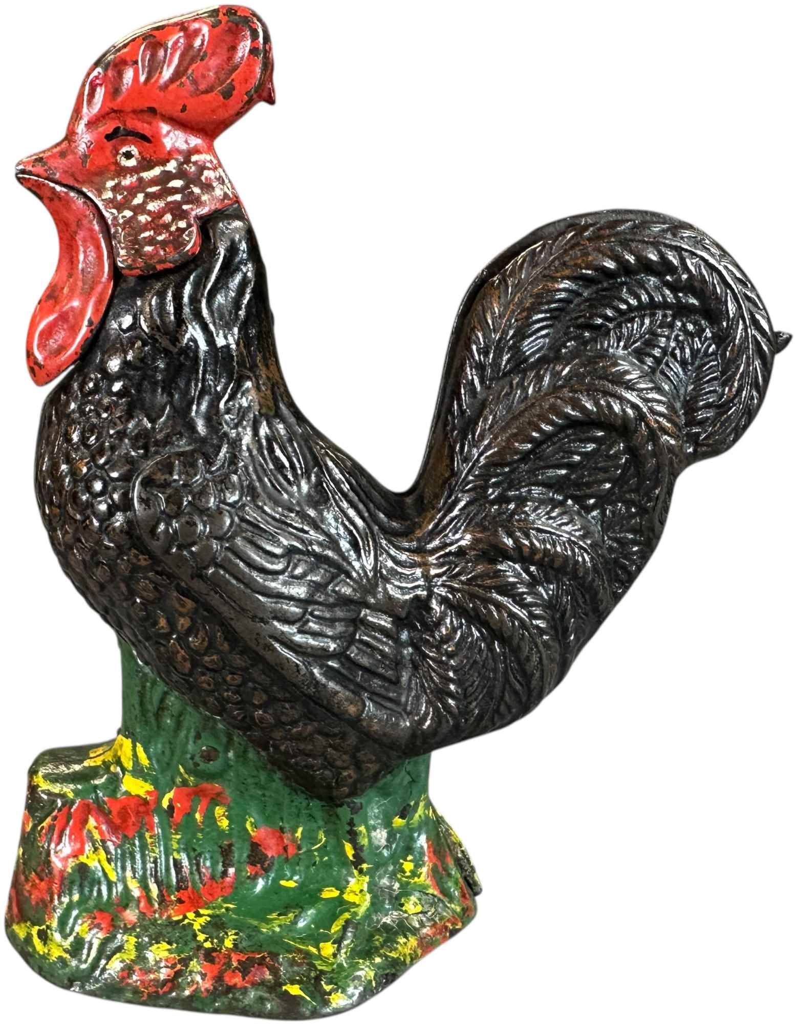 ROOSTER MECHANICAL BANK: 281. ROOSTER MECHANICAL BANK | Kyser & Rex Mfg. Co. | 6.5" h. | Great highlights, a bright and colorful original example in (Excellent to Pristine Condition) | $800 - $1,400