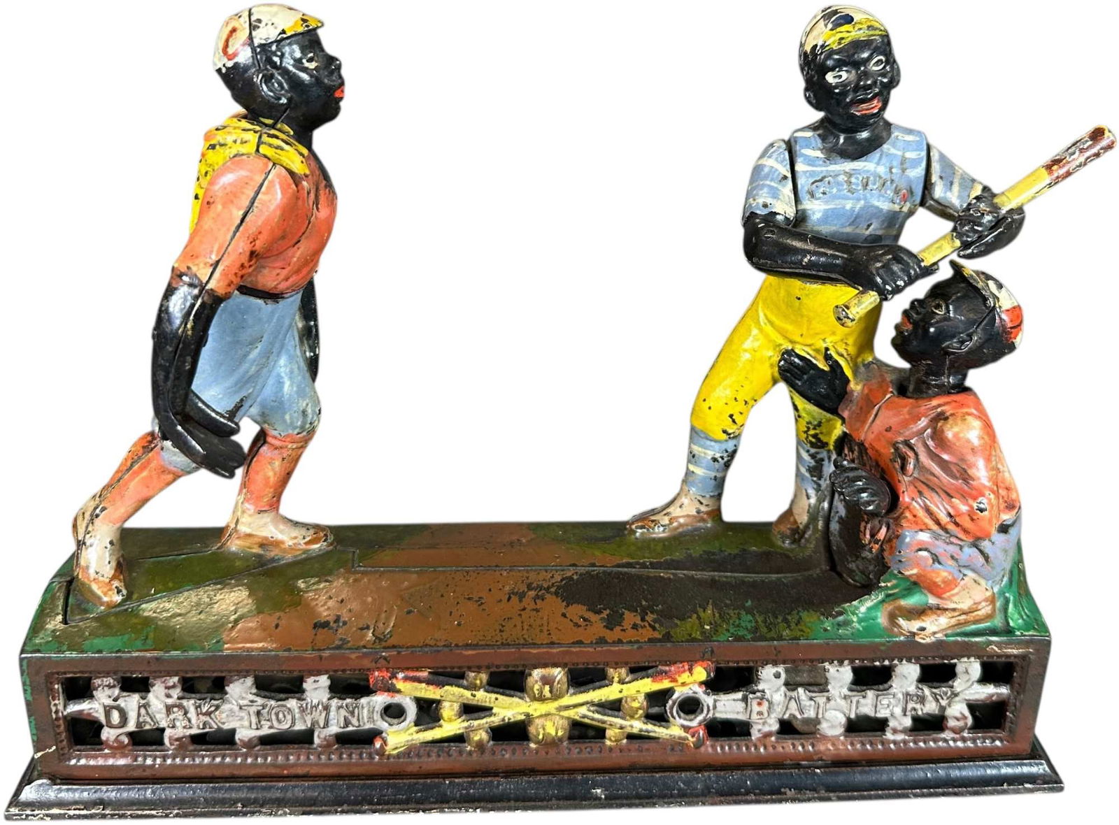 BASEBALL MECHANICAL BANK: 316. BASEBALL MECHANICAL BANK - DARKTOWN BATTERY | J&E Stevens Co. | CULTURAL DISCLAIMER: Certain antique and vintage items in this sale include imagery or themes that reflect racial stereotypes now r