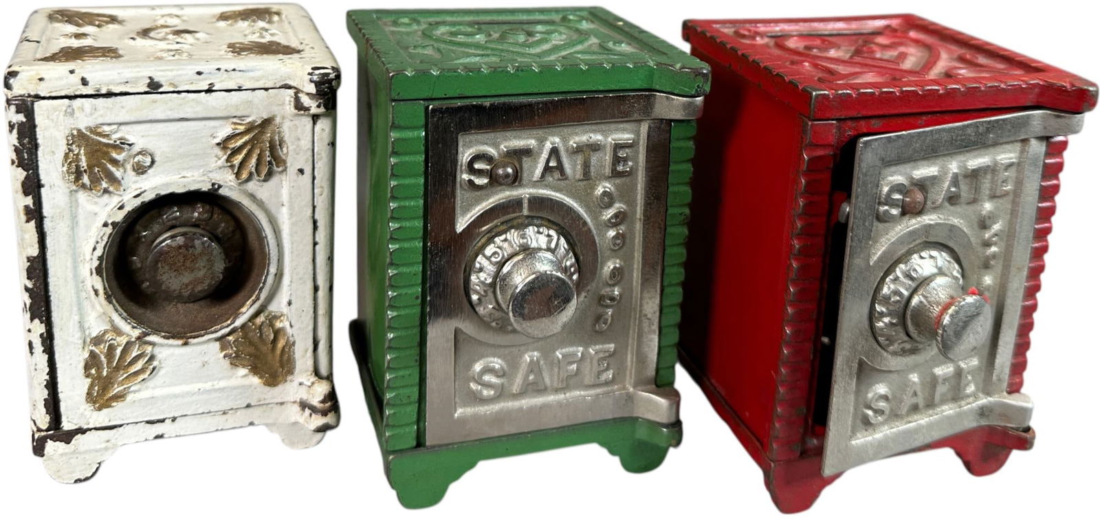 THREE PAINTED SAFE STILL BANKS (1 of 7)