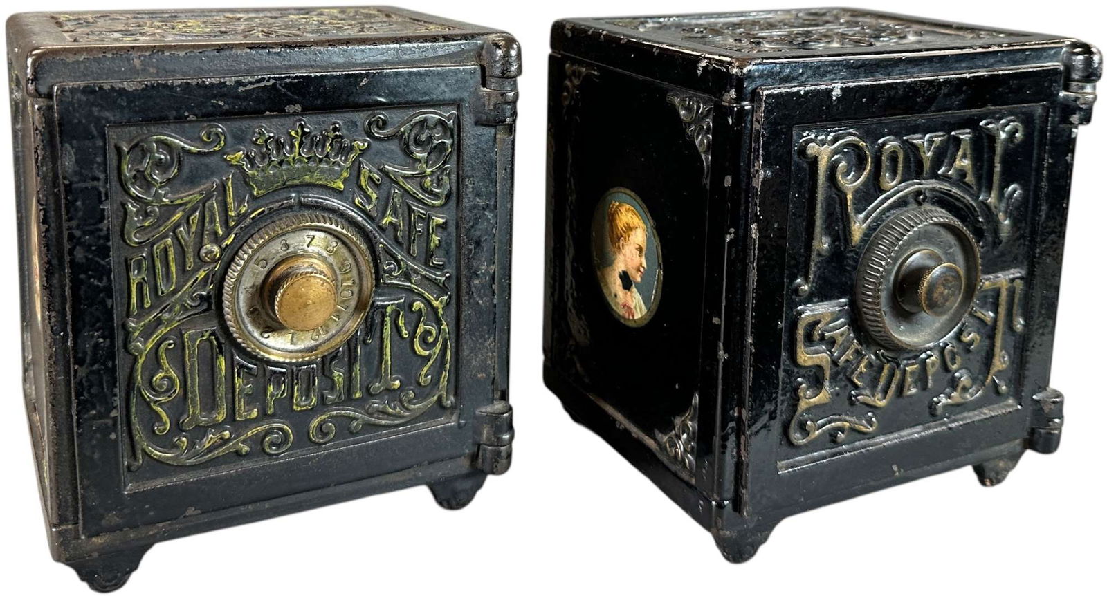 TWO SAFE PORTRAIT BANKS: 329. TWO SAFE PORTRAIT BANKS | Royal Safe and Royal Deposit. | 5.5" h. | (Excellent Condition) | $200 - $400