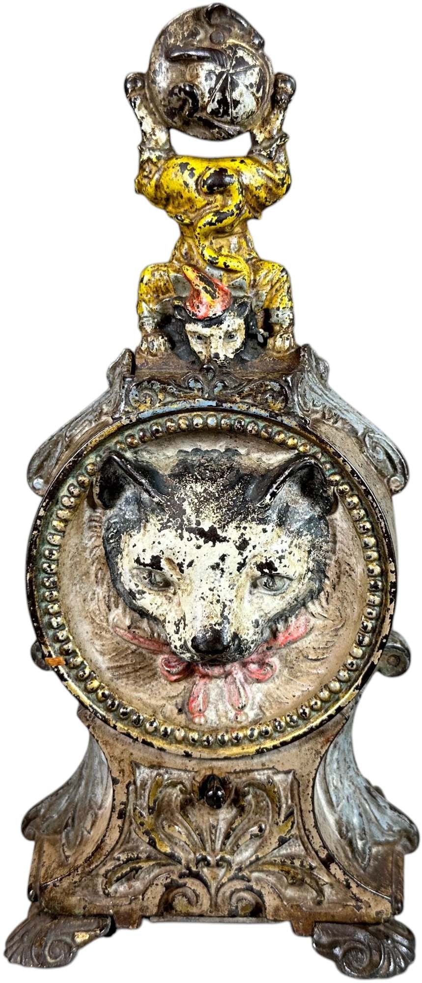 CAT & MOUSE MECHANICAL BANK: 349. CAT & MOUSE MECHANICAL BANK | J&E Stevens Co. | 11.5" h. | Other than a common recast baseplate/trap the bank is complete and all original in (Very Good Condition) | $600 - $1,000