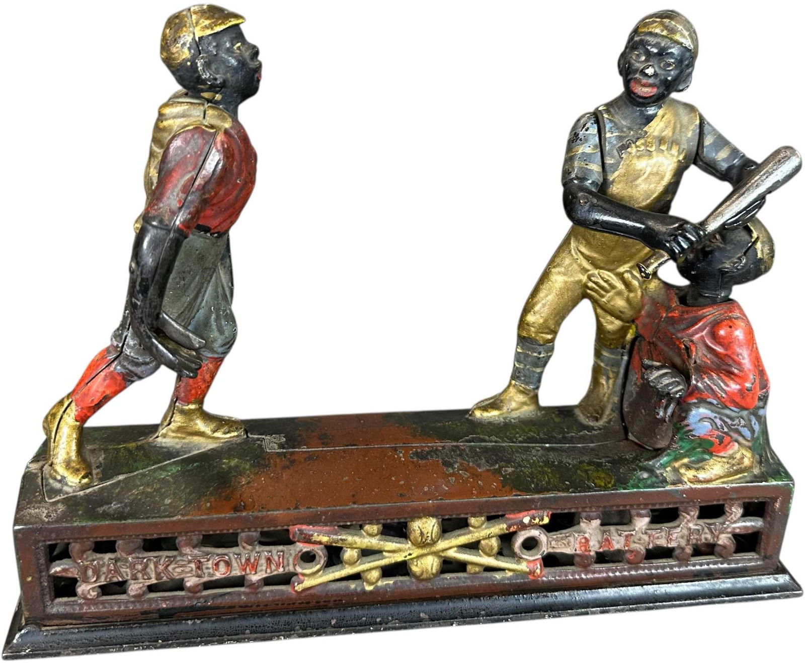 BASEBALL MECHANICAL BANK: 396. BASEBALL MECHANICAL BANK - DARKTOWN BATTERY | J&E Stevens Co. | CULTURAL DISCLAIMER: Certain antique and vintage items in this sale include imagery or themes that reflect racial stereotypes now