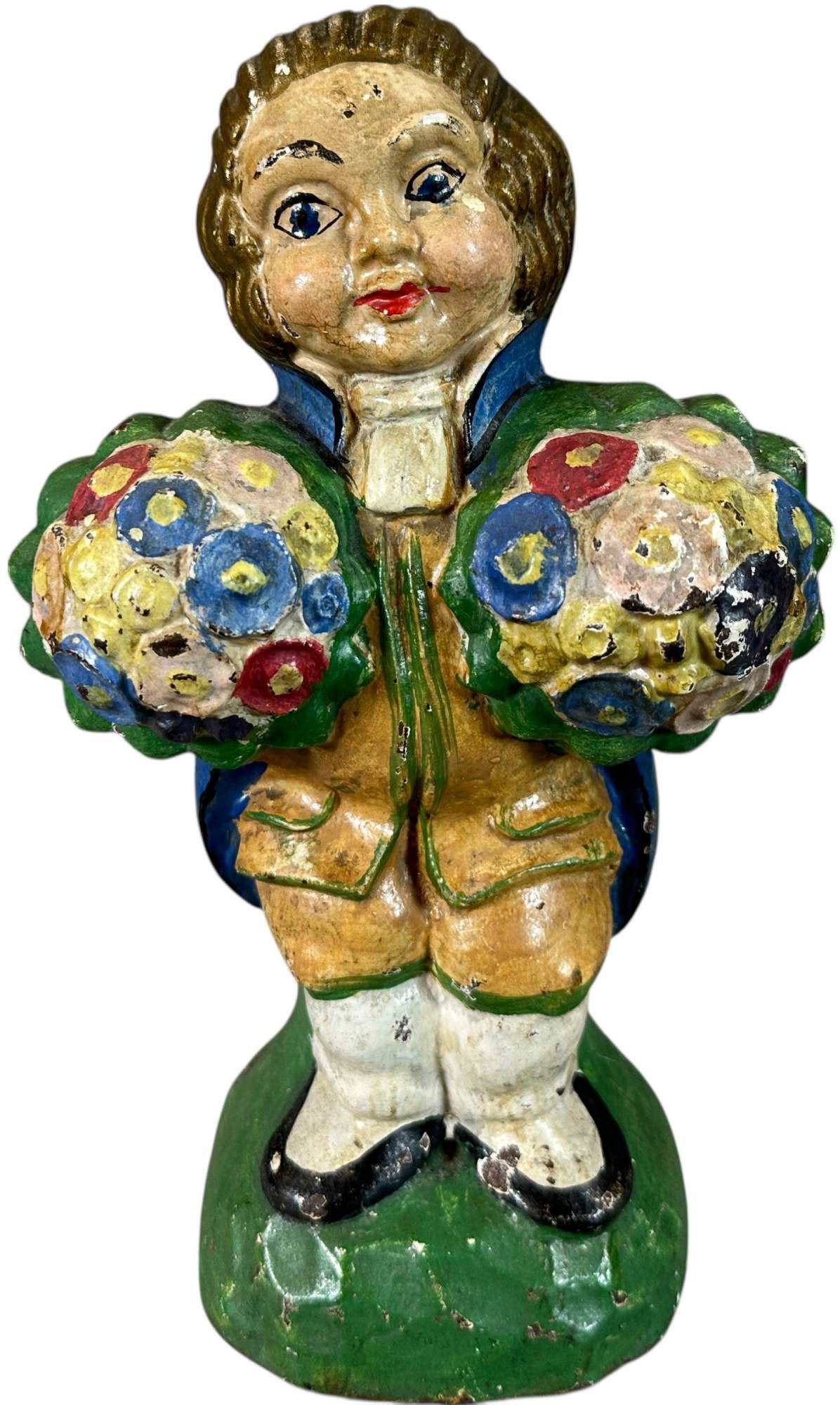 MAN WITH FLOWER BOUQUETS DOORSTOP: 407. MAN WITH FLOWER BOUQUETS DOORSTOP | 9.5" h. | (Pristine Condition) | $150 - $250