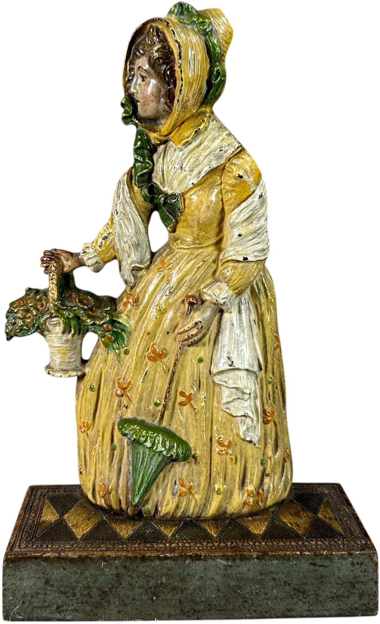 B & H WOMAN PARASOL DOORSTOP: 411. B & H WOMAN PARASOL DOORSTOP | rubber bumpers intact, 7796. | 12" h. | (Excellent to Pristine Condition) | $400 - $600