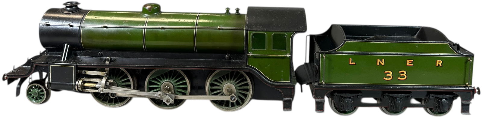 BASSETT LOWKE ELECTRIC MOGUL LOCOMOTIVE: 14. BASSETT LOWKE ELECTRIC MOGUL LOCOMOTIVE | Gauge 1, electric. | 15.5" l. loco | Some very minor touch-up to steam cylinders and edge of tender frame, overall (Excellent to Pristine Condition) | $50