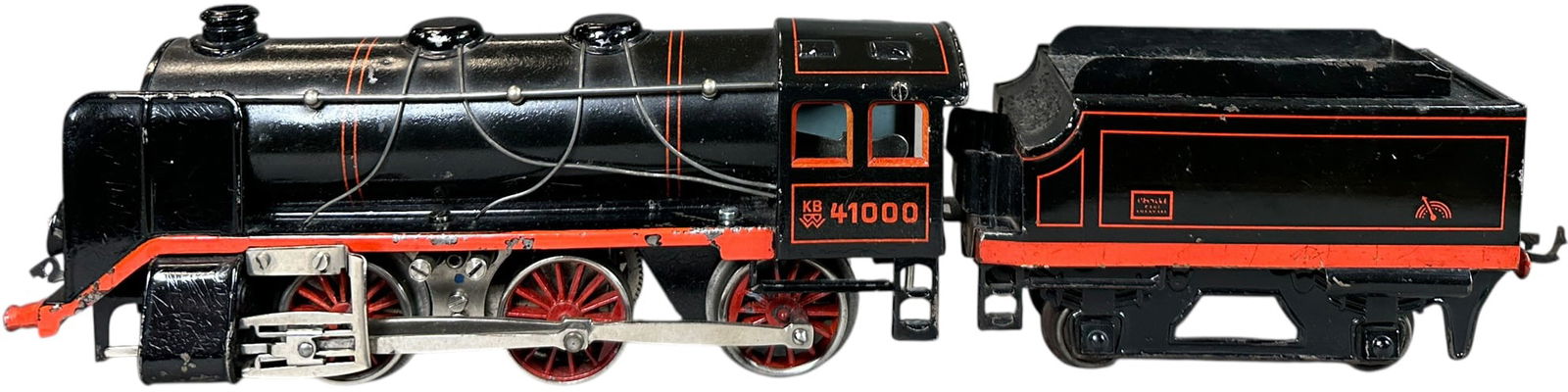 KARL BUB 41000 LOCOMOTIVE & TENDER: 57. KARL BUB 41000 LOCOMOTIVE & TENDER | O gauge, electric. | 10" l. loco | Some typical factory touch-ups to black, all original (Excellent to Pristine Condition) | $300 - $600