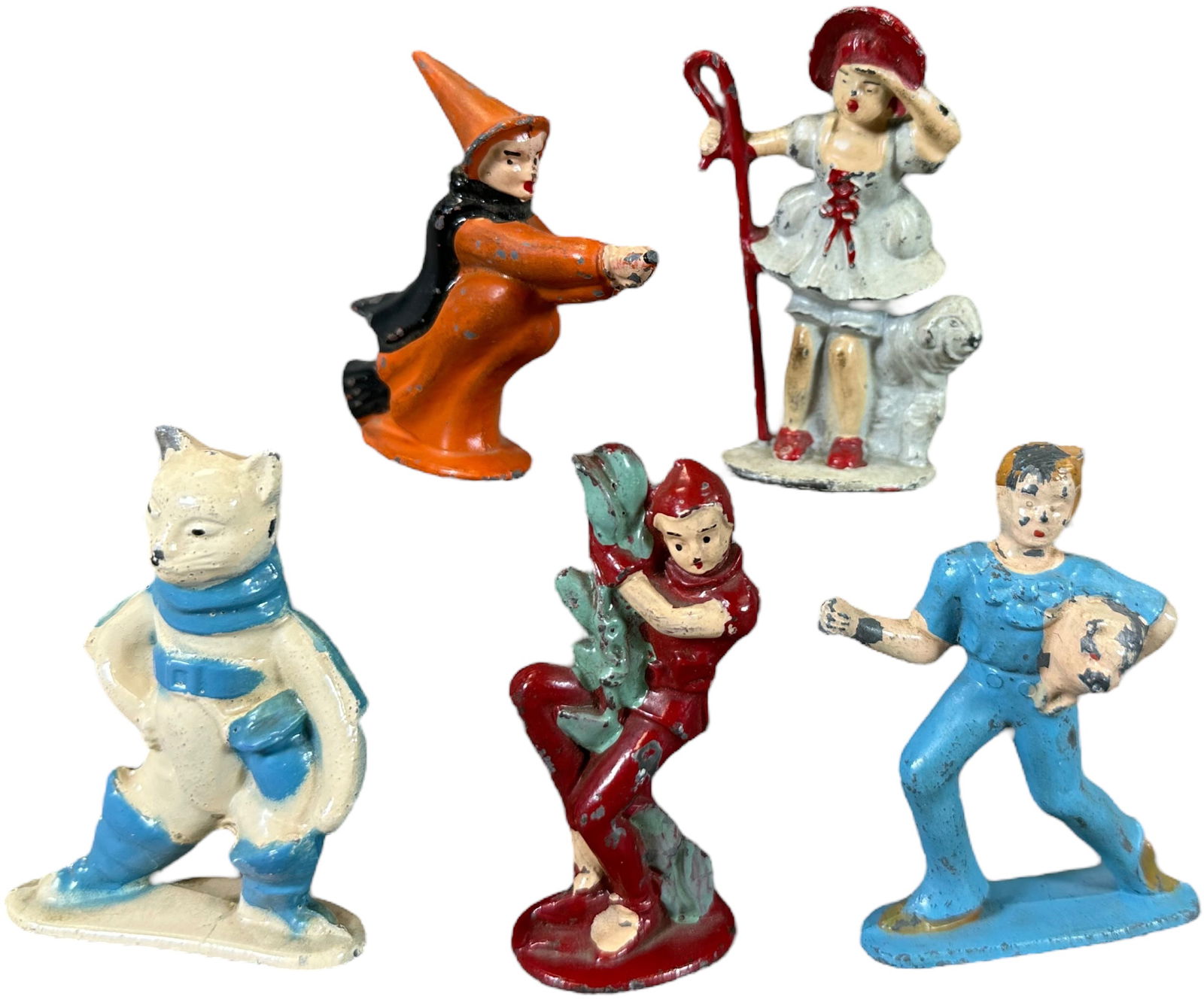 TOMMY TOY FIVE PIECE FIGURE SET: 83. TOMMY TOY FIVE PIECE FIGURE SET | Includes a very rare orange and black witch. | 2.5" h. | (Excellent Condition) | $300 - $400