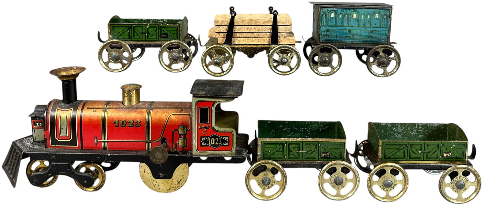 HESS LOCOMOTIVE W/ FREIGHT CARS: 94. HESS LOCOMOTIVE W/ FREIGHT CARS | Provenance: The Chuck Ehlers Hess Collection. | 8.5" l. loco | (Very Good to Excellent Condition) | $250 - $500