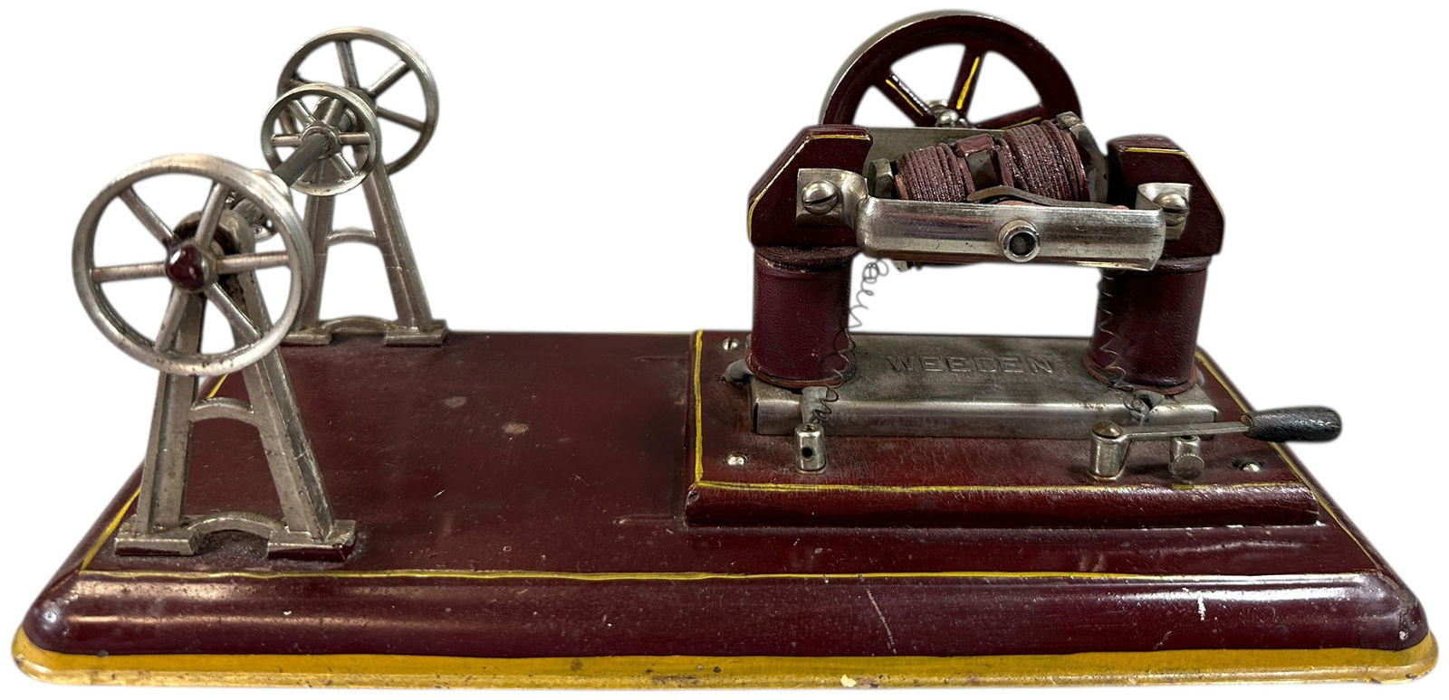 WEEDEN NO.104 MOTOR W/ TRANSMISSION LINE: 150. WEEDEN NO.104 MOTOR W/ TRANSMISSION LINE | Electric, hand painted. | 10.5" l. | Some minor touch-up to base of motor, (Excellent Condition) | $150 - $300