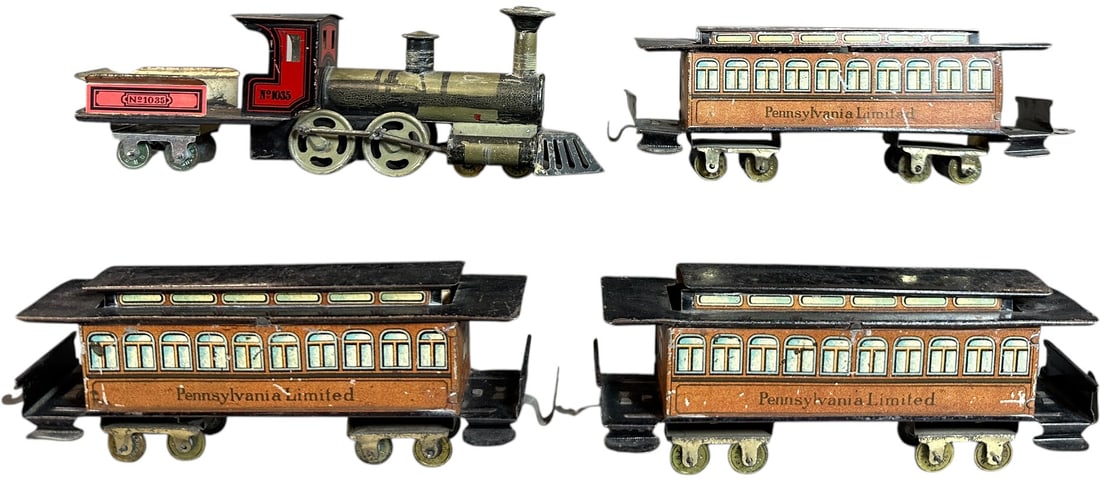 ISSMAYER PENNSYLVANIA LIMITED SET: 159. ISSMAYER PENNSYLVANIA LIMITED SET | Provenance: The Chuck Ehlers Hess Collection. | 8" l. | Paper decals added to sides of tender, missing one vestibule roof, (Very Good to Excellent Condition) |