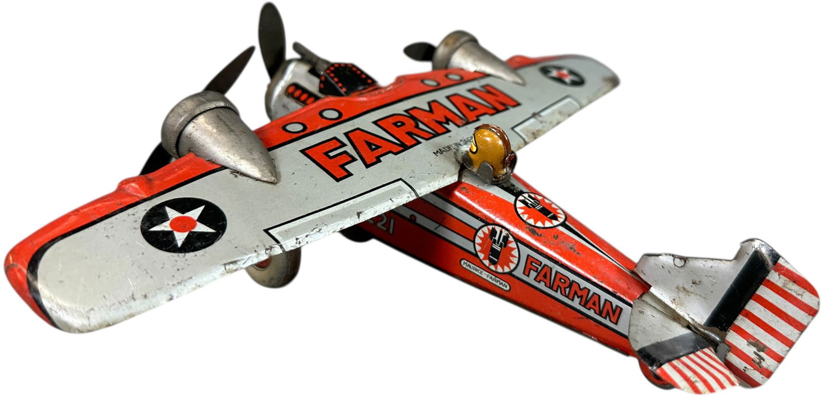 CK JAPAN SPARKING FARMAN AIRPLANE: 254. CK JAPAN SPARKING FARMAN AIRPLANE | 9.5" l. | (Very Good to Excellent Condition) | $300 - $600