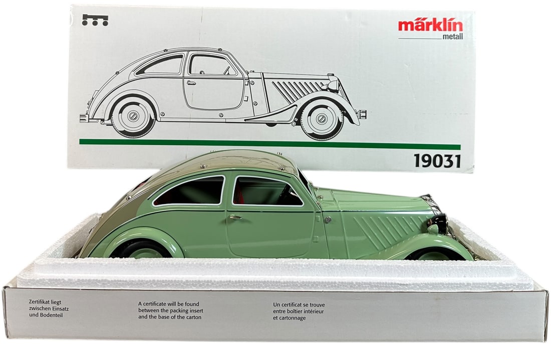 BOXED MARKLIN COUPE 19031: 301. BOXED MARKLIN COUPE 19031 | 14.5" l. | Authentic Marklin re-issue, (Near Mint Condition) | $150 - $300