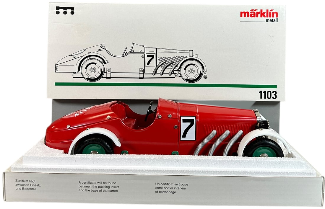 BOXED MARKLIN RACECAR #1103: 302. BOXED MARKLIN RACECAR #1103 | 14.5" l. | Authentic Marklin re-issue, (Near Mint Condition) | $150 - $300