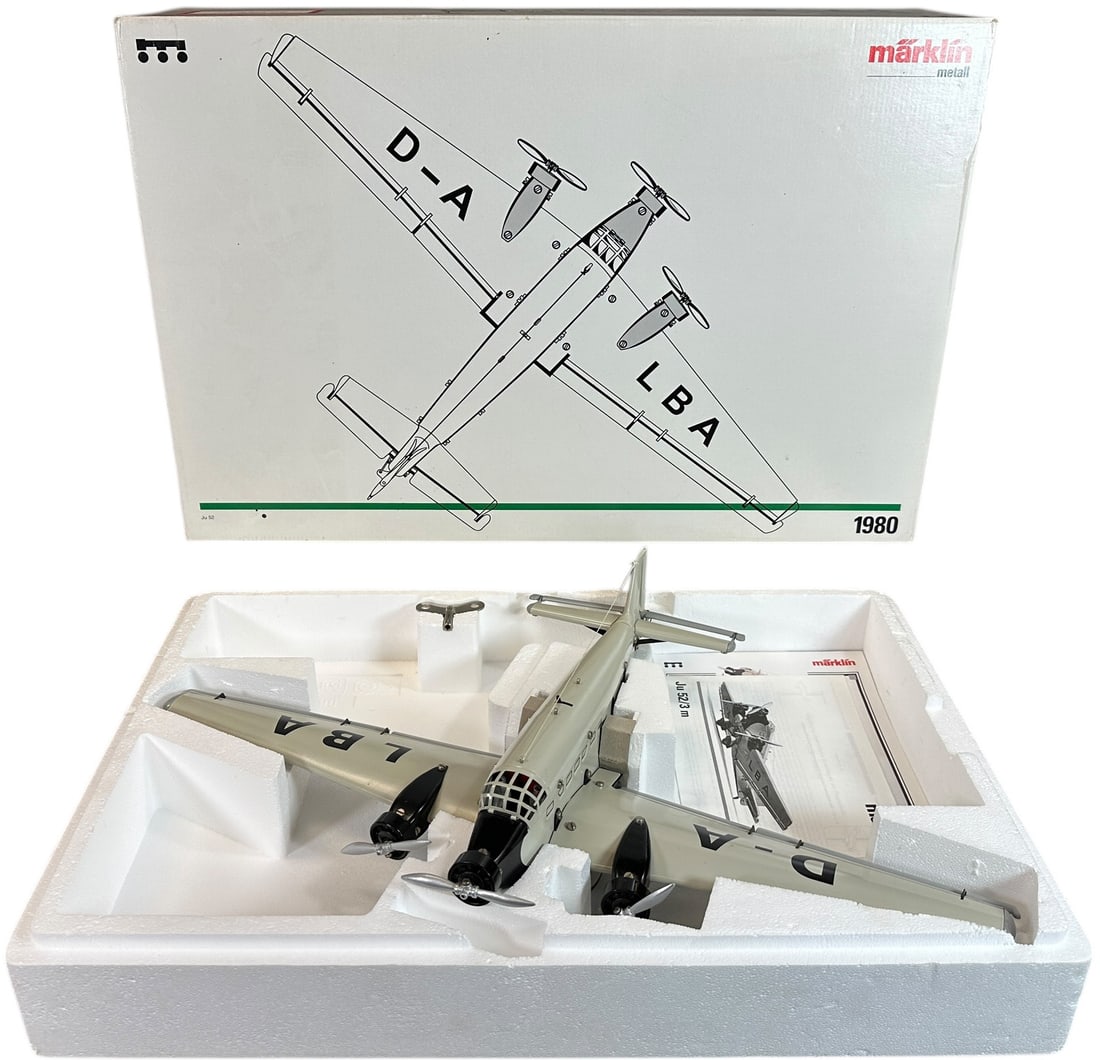 BOXED MARKLIN JUNKERS AIRPLANE #1980: 307. BOXED MARKLIN JUNKERS AIRPLANE #1980 | 22.5" wings. | Authentic Marklin re-issue, (Near Mint Condition) | $150 - $300