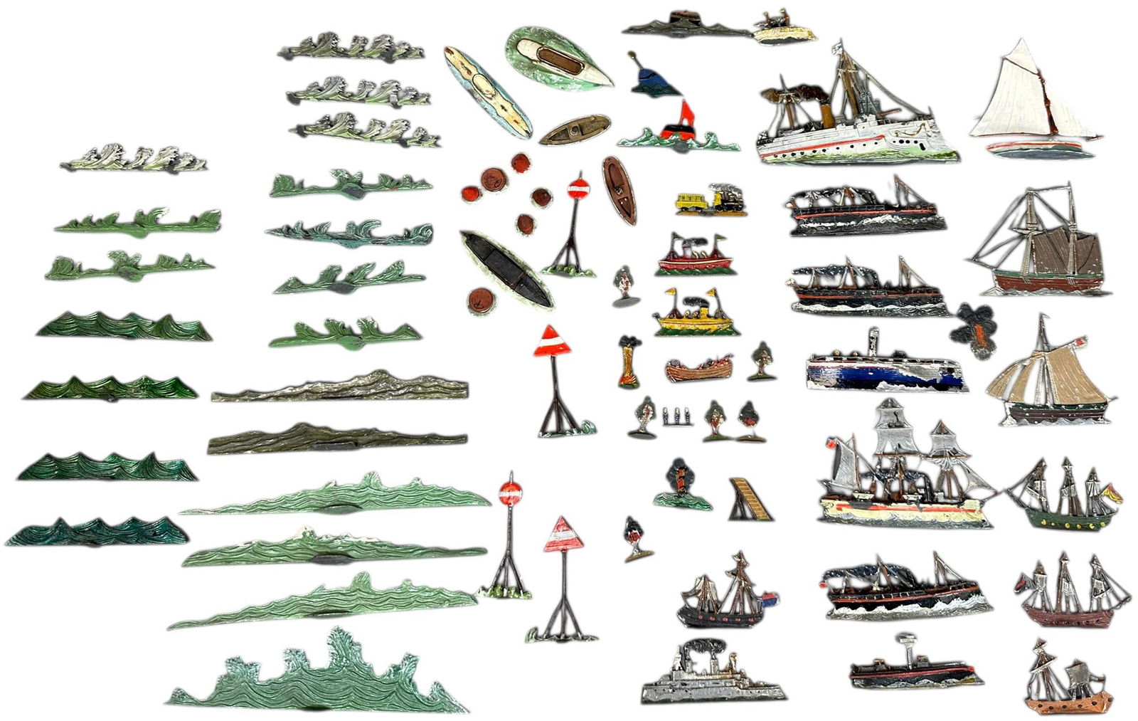 HUGE GROUIPNG OF NAUTICAL SHIP LEAD FLATS: 326. HUGE GROUIPNG OF NAUTICAL SHIP LEAD FLATS | 5" l. largest | (Excellent Condition) | $300 - $600