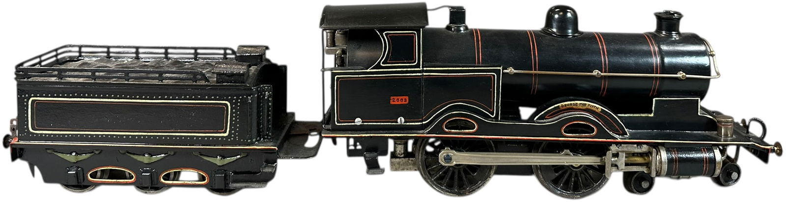 MARKLIN LIVE STEAM GEORGE THE FIFTH: 342. MARKLIN LIVE STEAM GEORGE THE FIFTH | Gauge 1, live steam. | 13" l. loco | Professionally restored, (Excellent Condition) | $1,200 - $2,400