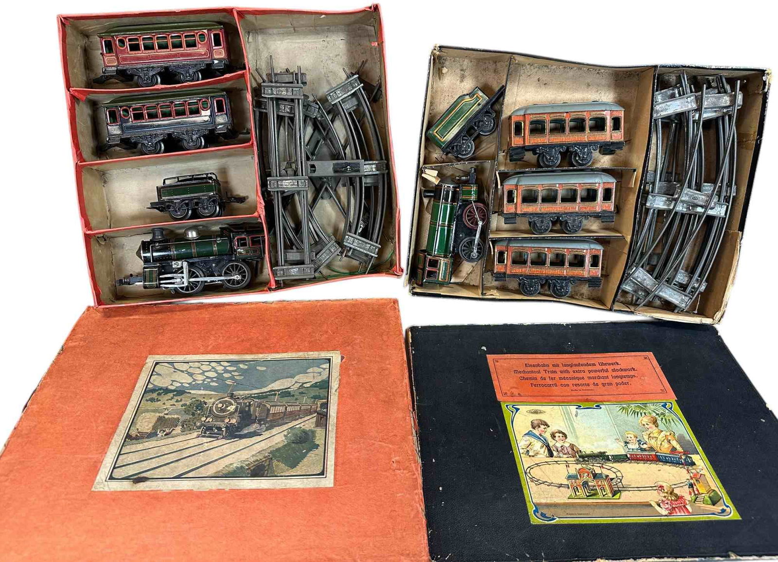 BOXED KARL BUB PASSENGER: 361. BOXED KARL BUB PASSENGER | O gauge, wind-up, litho. | 6.5" l . loco | Smaller loco has replaced drive wheel and loose dome, black box lid is missing side flaps, sets in (Pristine Condition) | $20